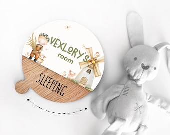 Personalisiertes Türschild aus Holz mit drehbaren Statusanzeigen – Türschild im Landhausstil für Kinderzimmer – Türhänger