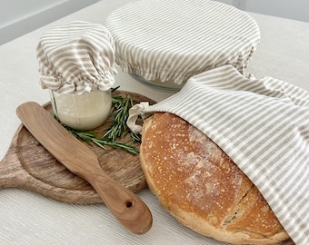 Reusable Cotton Bread Bag Set: Sourdough Starter Jar Cover