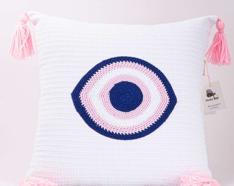 Decorative Evil Eye Cushion in Pink