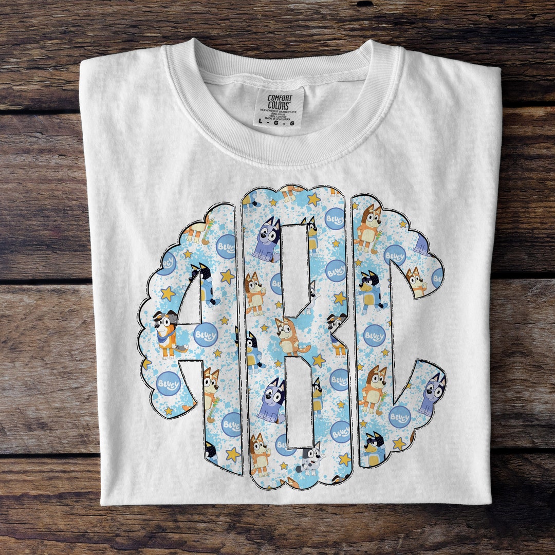 Bluey Monogram Customized White T-shirt - Etsy
