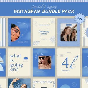 Blauwe kust luxe Instagram-sjablonen, mediterrane socialmediakit voor sieraden, badkleding, huidverzorging en resortmerken