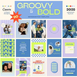 Groovy & Bold Y2K Instagram Post Templates: Canva Social Media Kit (Digital Download)