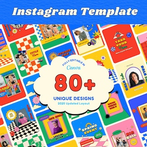 Funky Retro Instagram Post Templates: Editable Canva Social Media Kit