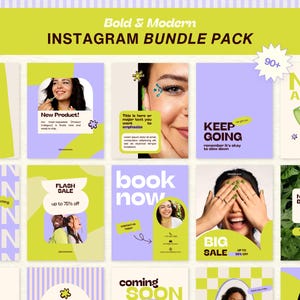 Lime Lavender Bold Retro Instagram Bundle Pack, Social Media Templates for Skincare, Aesthetician, Lash Tech & Beauty Brands