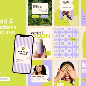 Lime Lavender Bold Retro Instagram Bundle Pack, Social Media Templates for Skincare, Aesthetician, Lash Tech & Beauty Brands