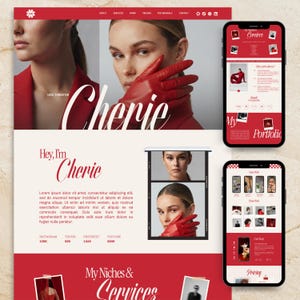 Canva Webbplatsportfoliomall Crimson Red Red Red Red UGC-skapare Influencer Innehållsskapare Modell Videoportfolio
