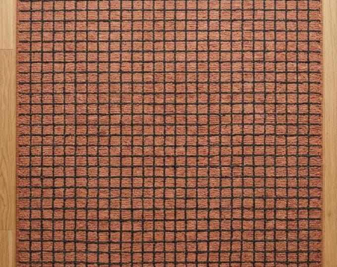 Southwestern Geometric Rug | Rust & Navy Blue Area Rug | Hand-Tufted Wool Carpet | Tribal Boho Living Room Decor | Navajo Style Floor Mat