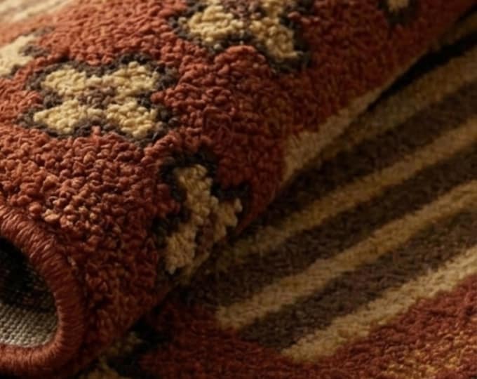 9x12ft Artisanal Deep Texture Geometric Area Rug | Mid Century Modern Brown & Rust Wool Rug | Hand Tufted Grid Pattern Living Room Carpet