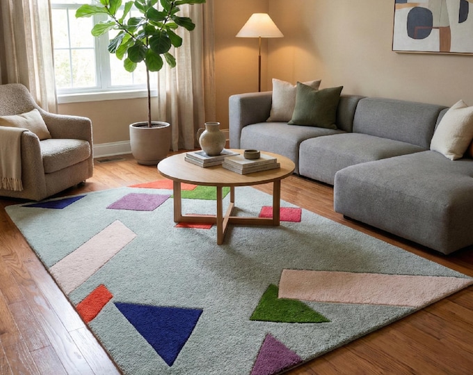 Colorful Geometric Area Rug | Abstract Modern Tufted Carpet | Bauhaus Memphis Style Rug for Living Room and Bedroom | Floor & Decor Rugs