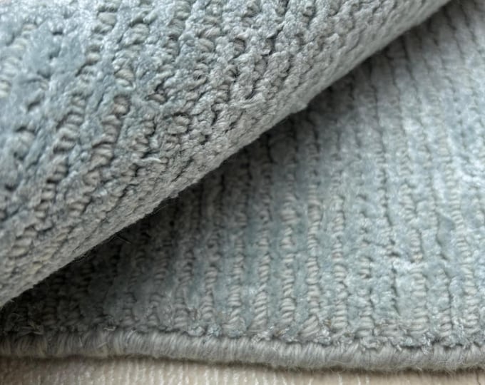 Hand-Knotted Light Blue Wool Rug |9x12 Textured Solid Area Rug | Minimalist Modern Decor for Living Room & Bedroom | Artisanal Craftsmanship