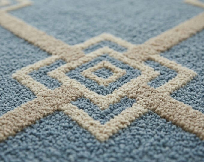 Hand Tufted Wool Rug, Blue Geometric Area Rug, Modern Trellis Large Carpet for Living Room Bedroom, Custom Size Woolen Rug | Floor & Decor
