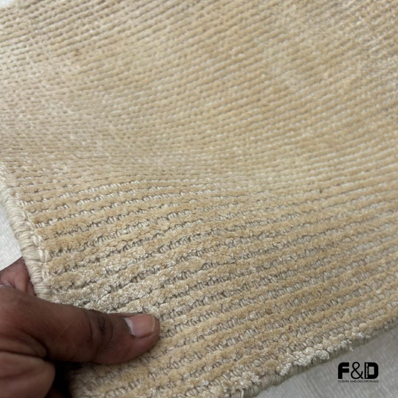 Hand-knotted Beige Textured Area Rug |8x10 Ribbed Wool Minimalist ...