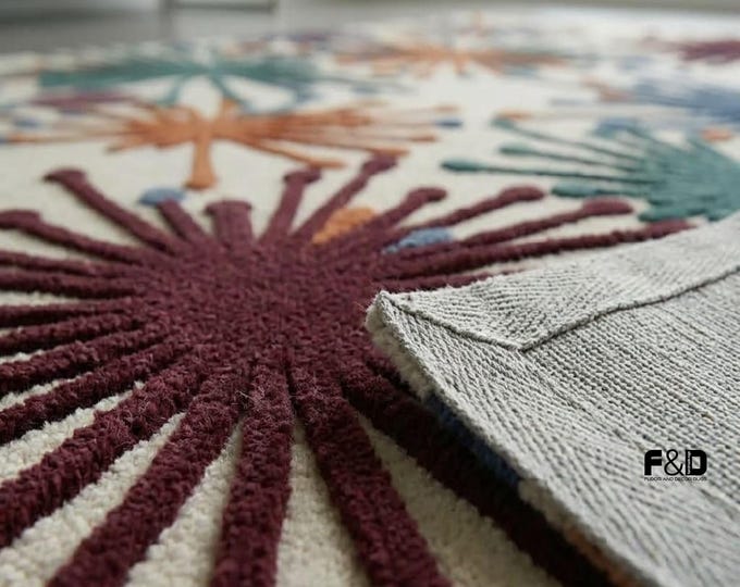 Mid Century Modern Starburst Rug | Retro Abstract Area Rug | Colorful Atomic Decor Geometric Carpet | Living Room Tufted Rug | Custom Sizes