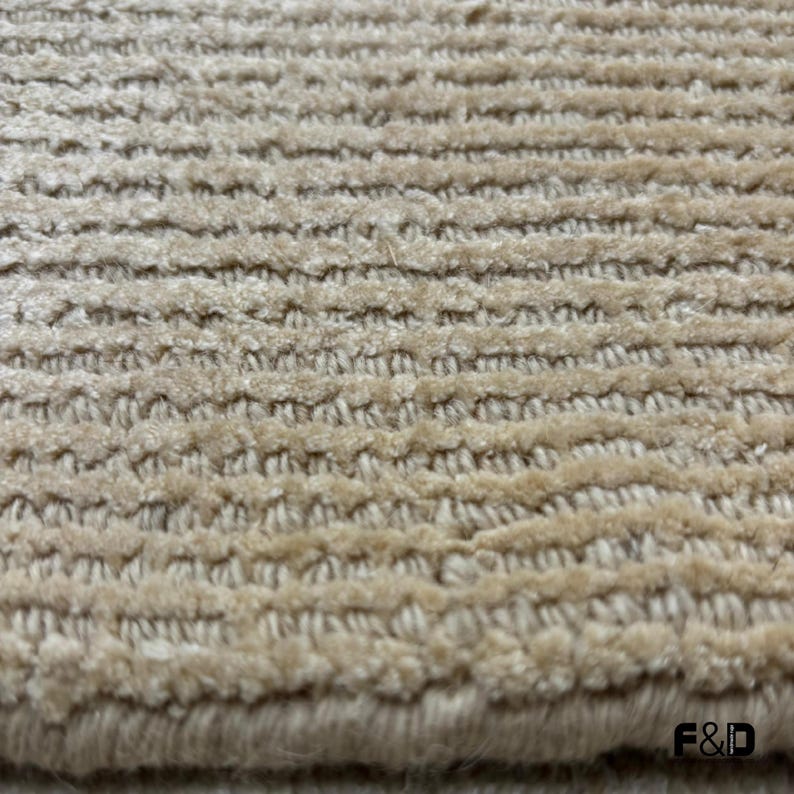 Hand-knotted Beige Textured Area Rug |8x10 Ribbed Wool Minimalist ...