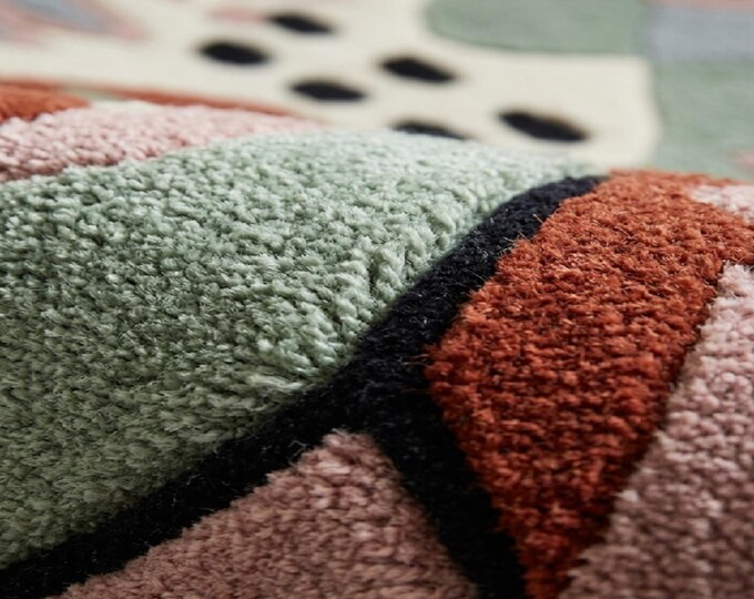 Hand-Tufted Botanical Area Rug | Abstract Floral Deep Texture Rug in Blush Pink, Sage Green & Terracotta | Boho Living Room Rug | Custom Siz