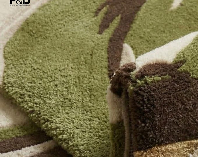 Large Tufted Rug | Modern Abstract Art Design | Earth Tones Green Brown Gold | Mid Century Modern Area Rug | High-End Hand Tufted Carpet