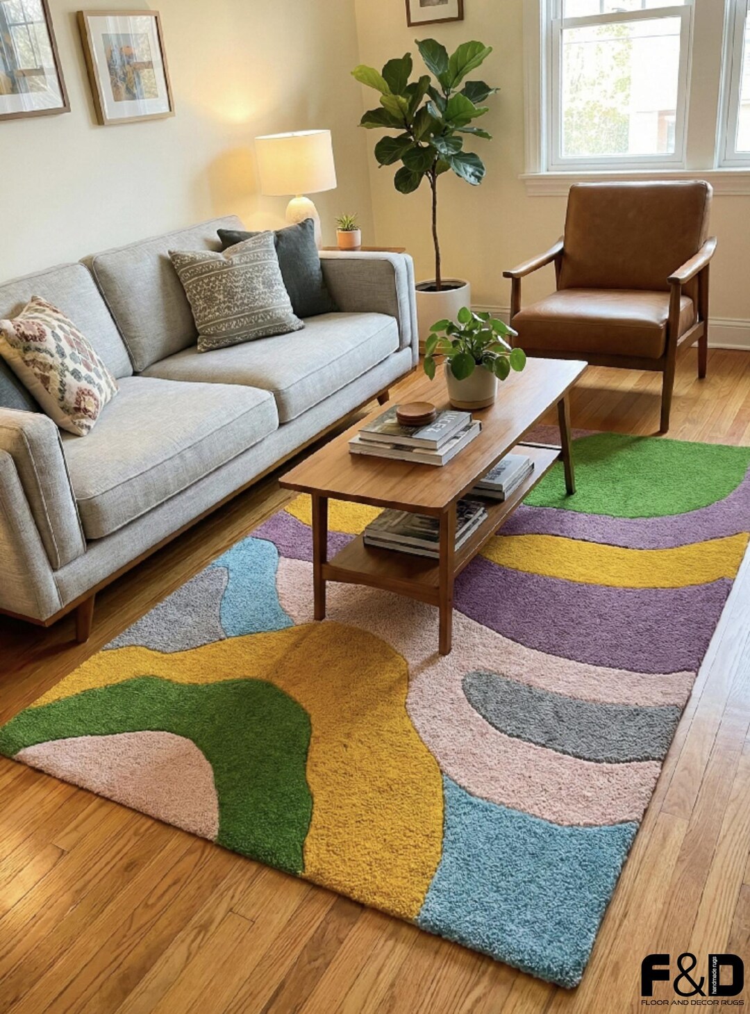Modern Whimsy Area Rug Mid Century Modern Abstract Area Rug | Colorful Wavy Hand-tufted Rug ...