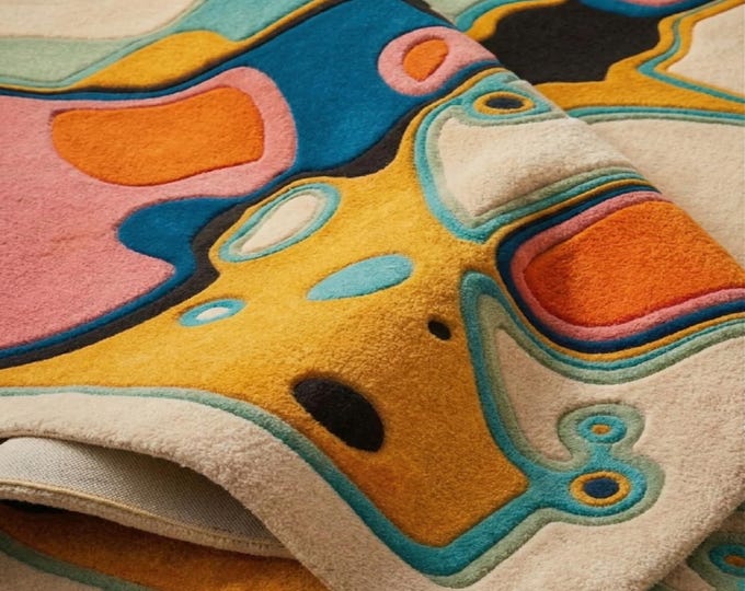 Vibrant Abstract Area Rug | Modern Colorful Tufted Rug | Irregular Geometric Carpet for Living Room | Funky Art Rug | Maximalist Decor 9X12