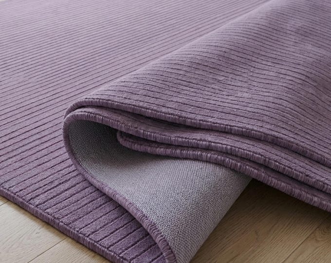 Handwoven Lavender Purple 8X10 Area Rug | Deep Ribbed Texture Minimalist Rug for Living Room & Bedroom | Solid Pastel Artisanal Modern Floor