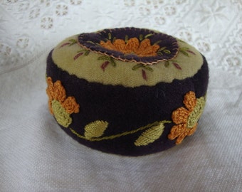 Eggplant and Apricot flower Pincushion