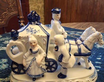 Rococo Style Figurine of Carriage, Horses, and Figures, Porcelain