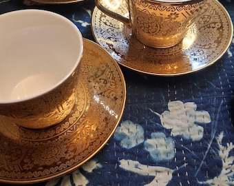 Gold Gilded Porcelain Teacups And Saucers, Set of 5