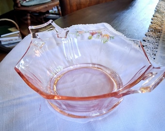 Imperial Glass Bowl With Handles, Molly Pattern, Depression Glass