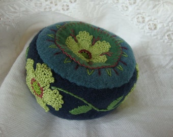Deep Blue and Spring Green flower Pincushion