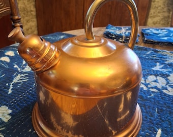 Copper and Brass Whistling Teakettle, Made in Portugal