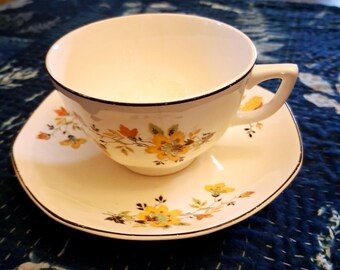 Homer Laughlin Yellowstone Collection, Medieval Rose Pattern Teacup and Saucer