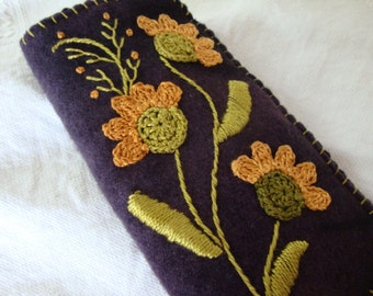 apricot flower on eggplant eyeglass case