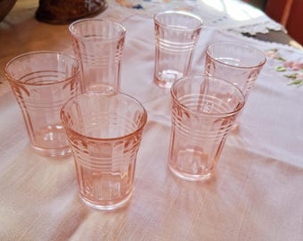 Hazel- Atlas ' Moderntone Pink' Whiskey Shot Glasses