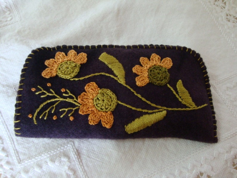 apricot flower on eggplant eyeglass case image 2