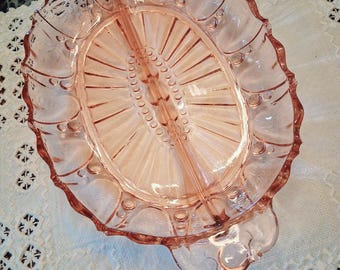 Anchor Hocking 'Oyster and Pearl' Divided Relish Dish, Pink Depression Glass