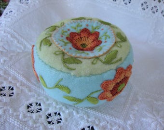 Seafoam and Rust pincushion