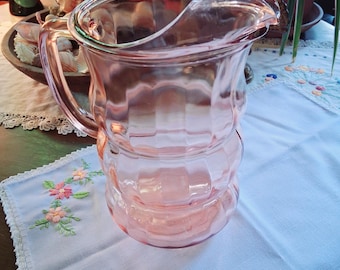 Vintage Federal Glass Pitcher, Pink Depression Glass