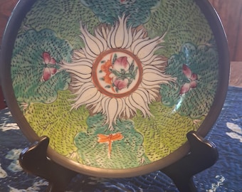 Vintage Famille Verte Porcelain Plate/ Bowl , Bok Choy Pattern, 7 7/8"
