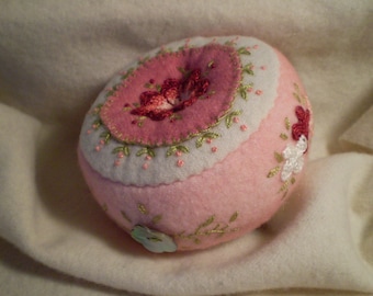 Pincushion in Pink with Shell Buttons