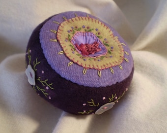 Deep Purple Pincushion with Shell Buttons