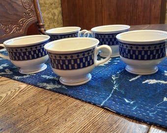 Mikasa Potter's Touch Aztec Blue ( CB009 ) Footed Cups, Set of 5