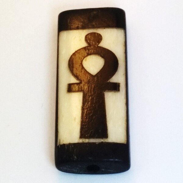 Bone Two-Tone Ankh Long Rectangle Bead