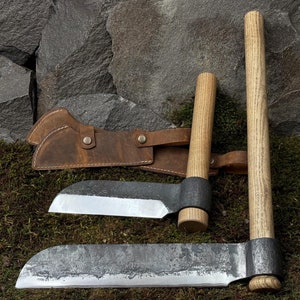 Set of 2 Splitting Froe with Leather Case. Woodworking Tools. Froes for Making Wooden Shingles. Carpentry Tools. Handmade Tools. Steel 52100