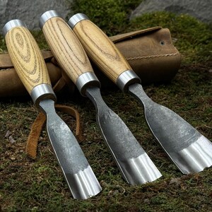 Set of 3 Wood Carving Gouge With Leather Case. Chisels for Woodworkers ...