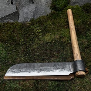 Splitting Froe with Leather Case. Carpentry Tool. Wood Chopping Tool. Carving Froe. Woodworking Tool. Hand Forged Blade. Carbon Steel 52100.