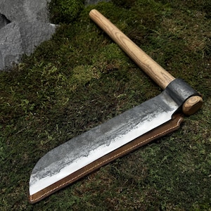 Big Splitting Froe with Leather Case. Chopping Froe. Splitting Tool. Wood Carving Axe. Woodworking Tool. Hand Forged Blade. Carbon Steel.