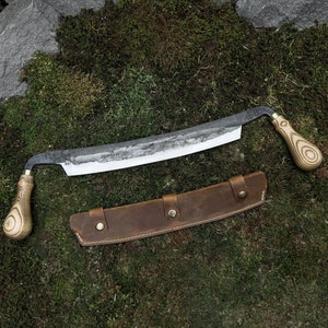 Coltello da petto grande con custodia in pelle. Attrezzo da falegnameria. Coltello per intagliare legno e cucchiai. Coltello da petto per intagliatori. Attrezzo forgiato a mano. Acciaio al carbonio 52100.