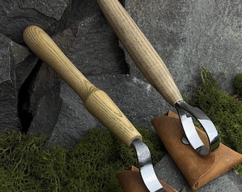 Hand Forged Spoon Carving Knife Set: Hook and Scorp, 52100 Carbon Steel