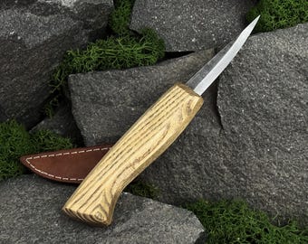 Sloyd Knife, Hand Forged Kuksa Making Tool, 52100 Carbon Steel Blade, Carver Gift
