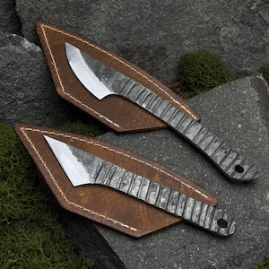 Set of 2 Kiridashi with Leather Cases. Japanese Knives. Marking Knives. Leatherworking and Woodworking Tools. HandForged. Carbon Steel 52100