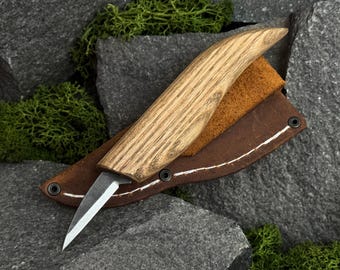 Hand Forged Whittling Knife, Geometric & Figure Carving Tool, 52100 Carbon Steel Blade, Beginners Knife